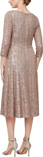 Alex Evenings Dress Size 8 Petite Latte Gold Sequin 3/4 Sleeve A-line Party - Picture 2 of 3