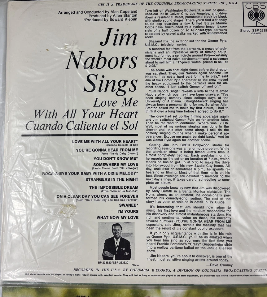 JIM NABORS X 2 COUNTRY RECORDs. The Best of & Love me With All Your Heart. - Image 3 of 4