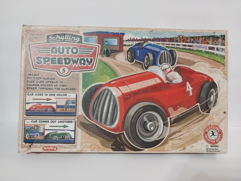Schylling Tin Windup Race Car Game with Wind-Up Key & Jr Speedway