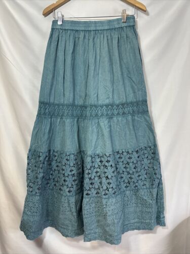 Nicole Miller Artelier Turquoise Floral Tiered Maxi Skirt size Medium - Picture 1 of 16