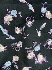 Funky print y2k inspired printed cotton fabric, heels, bags, roses printed Fabri