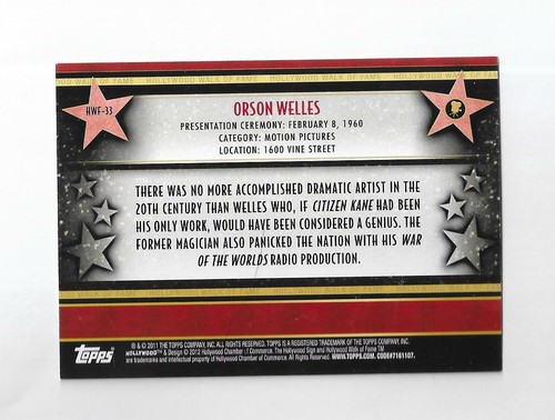 American Pie 2011 Hollywood Walk of Fame Card HWF-33 Orson Wells - Picture 2 of 2