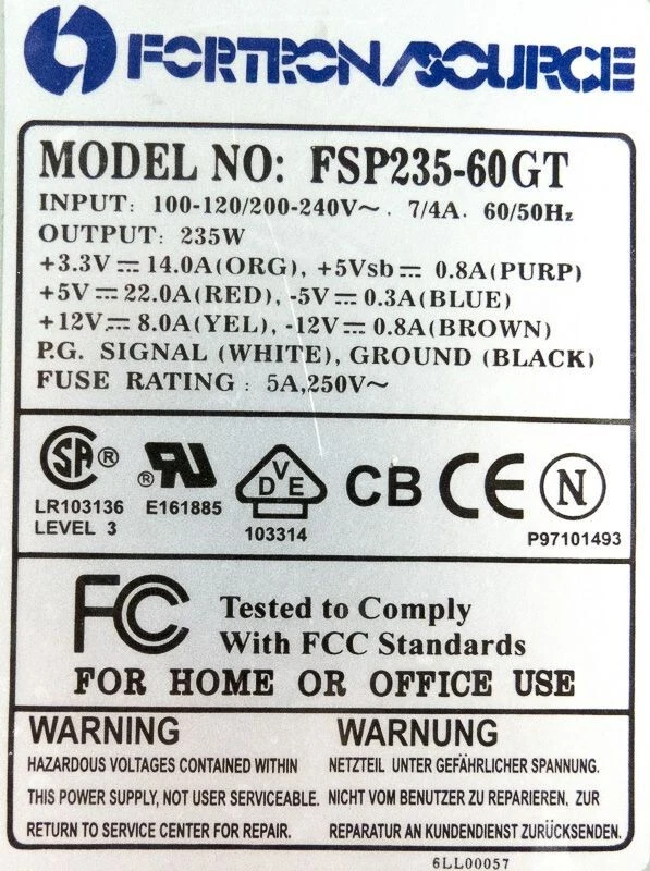 NETZTEILE FORTRON FSP235-60GT 235WATT 20-PIN ATX 6-PIN 5xMOLEX 2xFDD - Bild 3 von 3