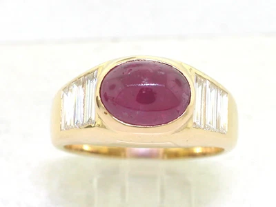 Rubin Ring 750 Gelbgold 18Kt Gold  Rubin 4,2ct  6 Baguette 1,65ct  Zertifikat - Bild 1 von 4