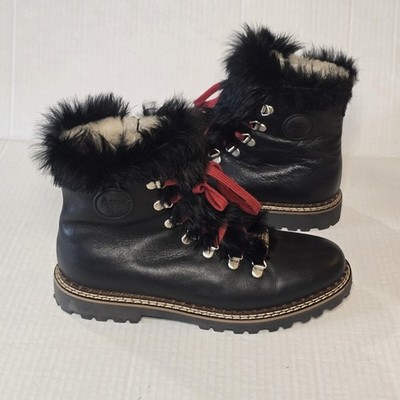 Ammann Splugen Lambsfur Boots Women's Size 38 Black Leather Fur Winter Rain