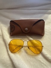 VINTAGE B L Ray-Ban USA Aviator Shooter Yellow Sunglasses w/ Case