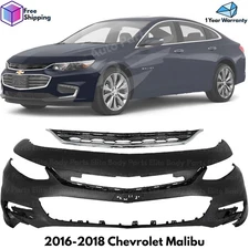 Front Bumper Cover Fascia & Grille Assembly Kit For 2016-2018 Chevrolet Malibu