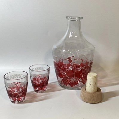 MCM French Cordial Liquor Decanter Set With 2 Matching Glasses