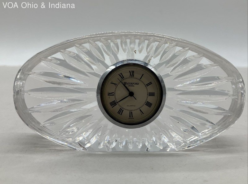 Waterford Crystal Oval Desk Clock Roman Numeral Starburst Wedge Cut Vintage