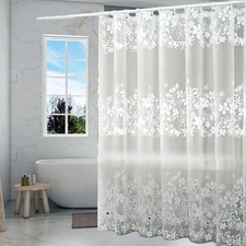 Shower Curtain Liner, White Flower 4G PEVA Shower Liner, Plastic Waterproof Show
