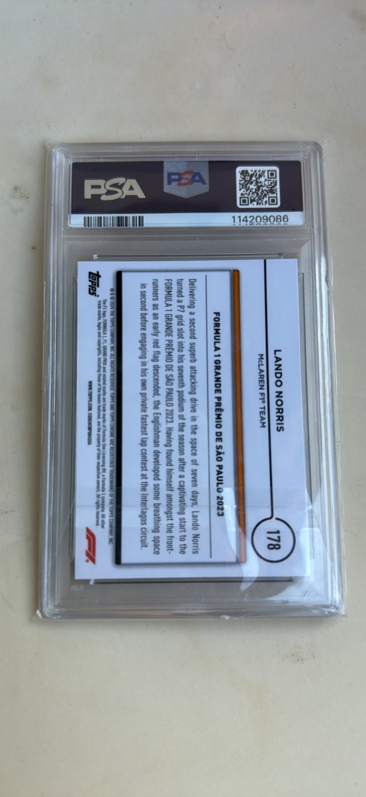 Topps 2024 Chrome Sapphire F1 Driver of the Day Lando Norris #178 PSA 9 view 2
