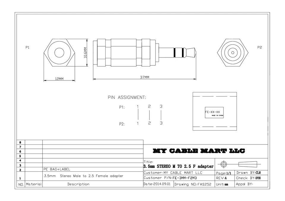 2.5mm Stereo TRS Jack(Female) to 3.5mm Stereo TRS Plug(Male) adapter - Image 3 of 3