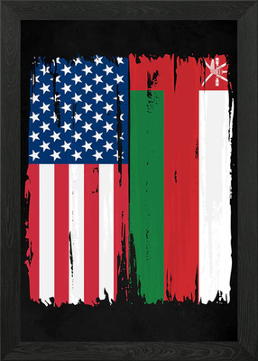 USA Oman Split Flagge gerahmtes Wandbild Poster Leinwanddruck Bild