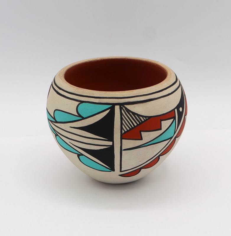 Jemez Pot Juanita Fragua Polychrome Turquoise Red Black White 3.5" W EDNA24