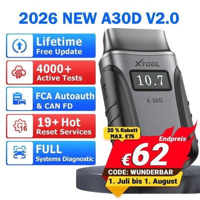 XTOOL A30D V2.0 Profi Diagnosegerät Auslesegerät OBD2 Alle Systeme Bluetooth FCA