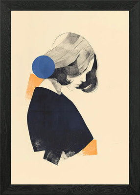 Woman with Blue Circle Framed Wall Art Poster Canvas Print Picture
