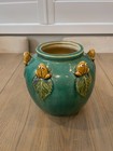 Vintage Green Crackle Drip Glaze Pottery Majolica Frogs Signed Vase/Pot 8"