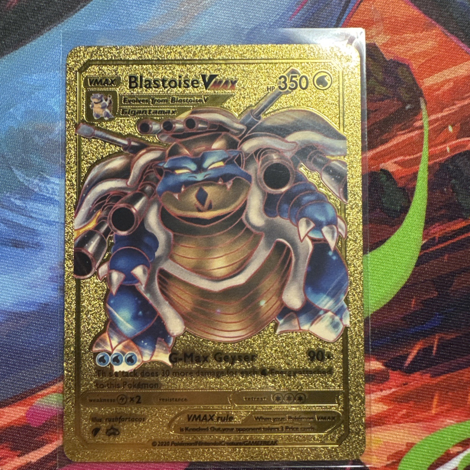 Pokémon Blastoise Vmax G-Max Geyser HP 350 English Gold Foil Fan Art NM
