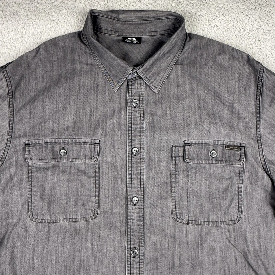 Oakley Shirt Mens 2XL Gray Long Sleeve Button Chambray Cotton Pockets READ - Image 3 of 4