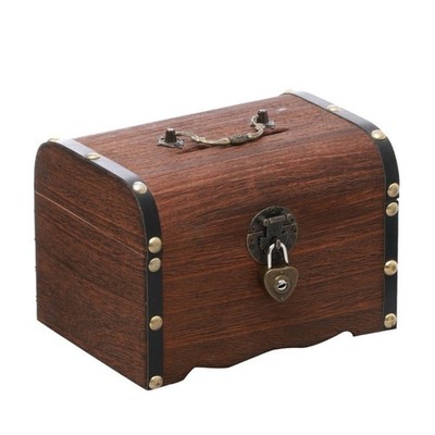 Retro Stil Holz abschließbare Schatztruhe Aufbewahrungsbox mit Sparschwein für