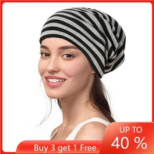 Striped Baggy Unisex Women Men Bonnet Hat Turban Hijab Beanies Cover Cycling Cap