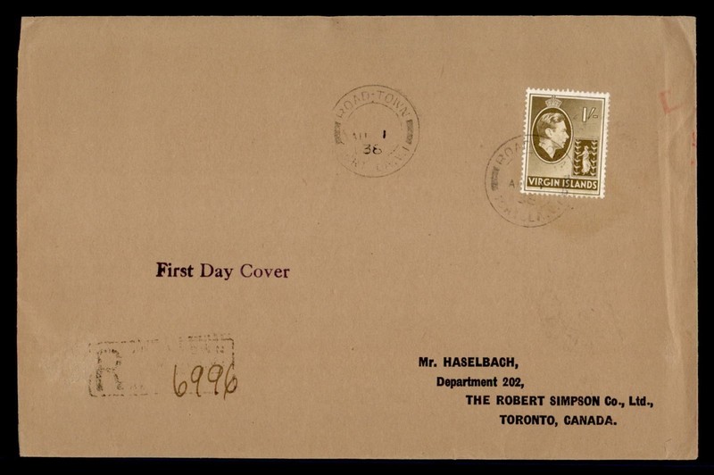 DR WHO 1938 BRITISH VIRGIN ISLANDS FDC KGVI 1.00 R78467