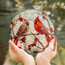 Cardinal Birds Suncatcher Glass Window Decor Art Gift Home