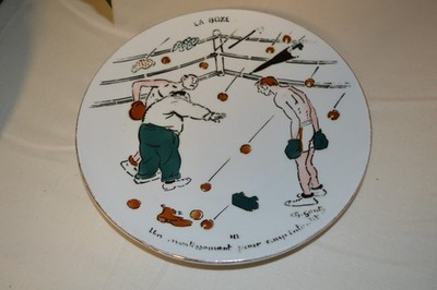 Rare French Collector Plate ''La Boxe'' by French Cartoonist Charles Genty Tomatos