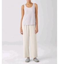 Eileen Fisher Silk Georgette Crepe Straight Pant in Bone Size L EUC 258