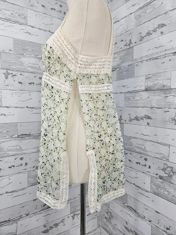 Camiseta sin mangas International Concepts Babydoll de encaje de seda para mujer 12 verde marfil floral Foto 4 de 4