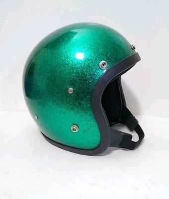 Vintage Open Face Motorcycle Helmet Lear Siegler LSI-4150 Green Sparkle 70s 80s