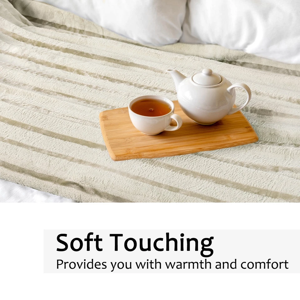 Manta de felpa de cachemir doble 70""x90"" terciopelo a rayas suave acogedora cama polar Foto 2 de 4