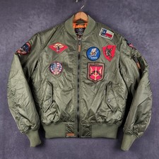 Top Gun Uomo MA-1 Bomber Giacca da Volo Uomo Grande Verde Oliva Patch
