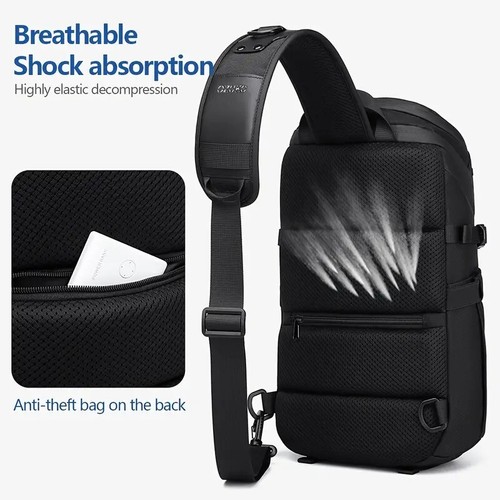 Ozuko Tactical Waterproof Designer Sport Crossbody Sling Bag, Black Camouflage - Picture 7 of 12