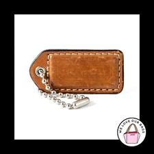2" Medium COACH Saddle Brown Leather Nickel Key Fob Bag Charm Keychain Hang Tag