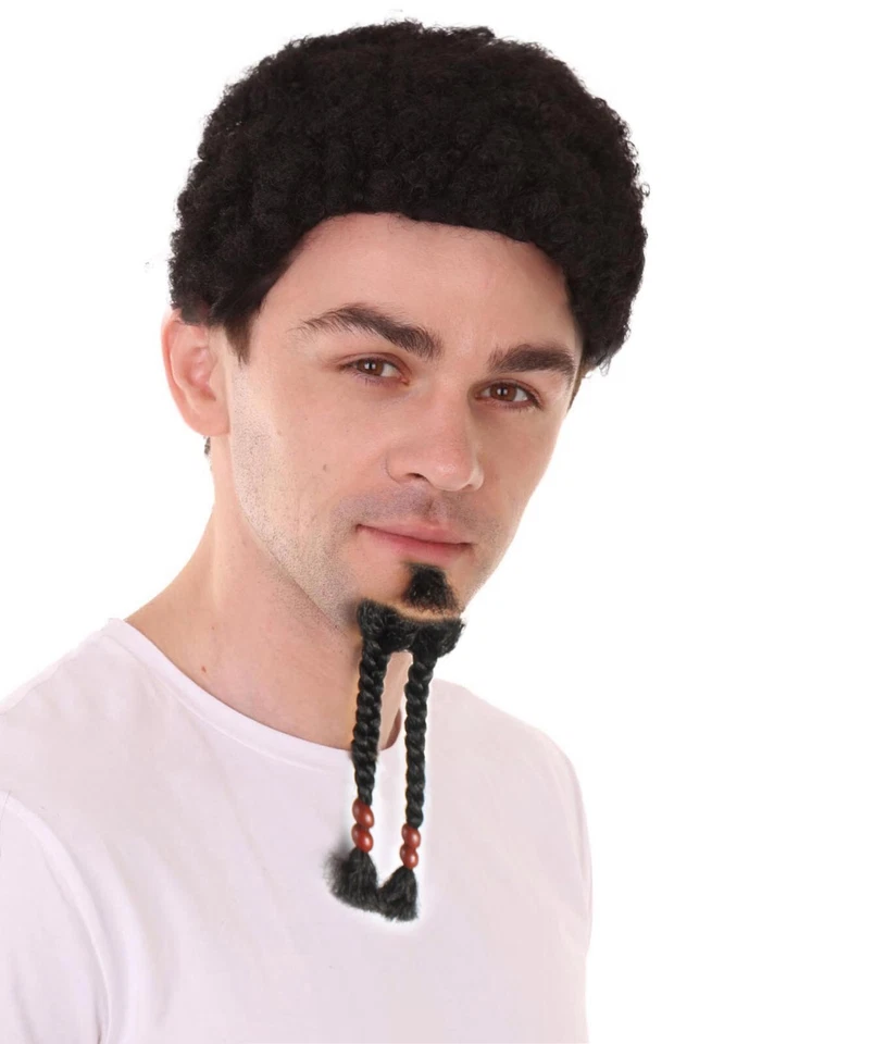 Cabello humano largo con cuentas de perilla cosplay para hombre M-1274 Foto 3 de 4