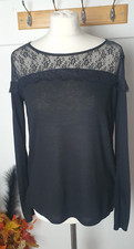 NEXT Ladies UK 10 Black Lace Detail Long Sleeve Top/T-Shirt