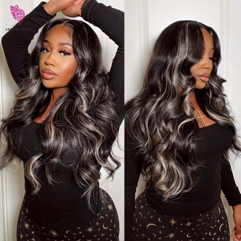 Highlight Grey Wig Human Hair Body Wave Lace Front Wig With Grey