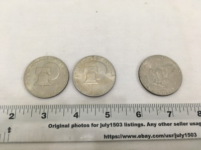 (2) 1776-1976 Bicentennial Bell Moon Type 2 + (1) 1974-D Eisenhower Dollar Coins