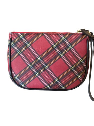 Talbots Wristlet Purse Red Black Tartan Plaid Pocket Women Clutch - Picture 4 of 6