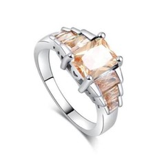 Elegant 925 Sterling Silver Yellow Citrine Charms Wedding Engagement Ring Size 8