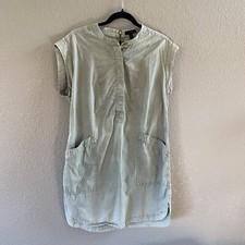 J.Crew Dress Womens 12 Green  Sheath Shirtdress Pockets Minimalist Lagenlook