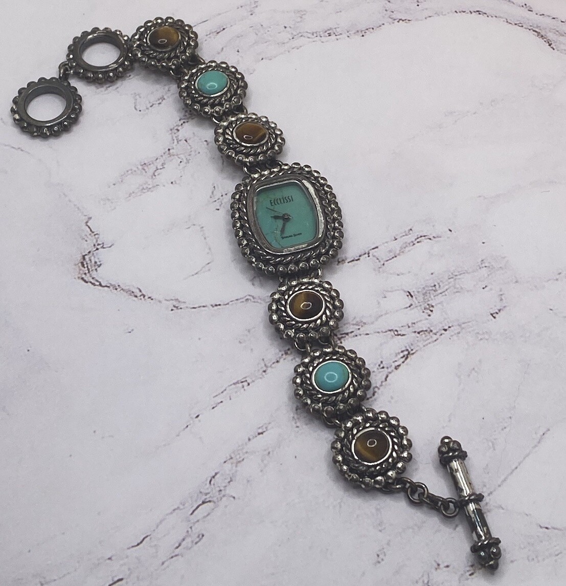 Ecclissi Silver Tigers Eye stone  Charm Watch with Heart Accent Vintage Ecclissi Womens Tigers Eye 925 Sterling Silver  main image 4