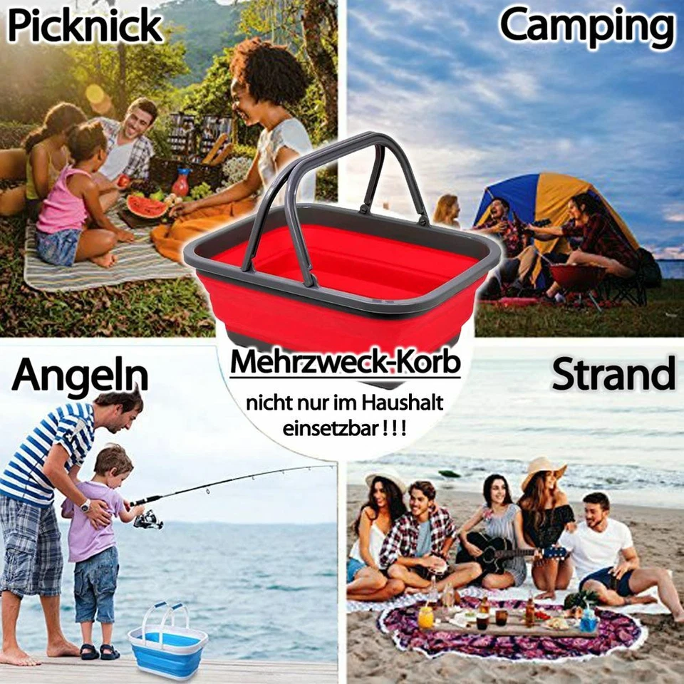 Faltkorb 2 Griffe POP-UP Camping Korb Tragekorb Picknick Kiste faltbare Schüssel - Bild 2 von 4