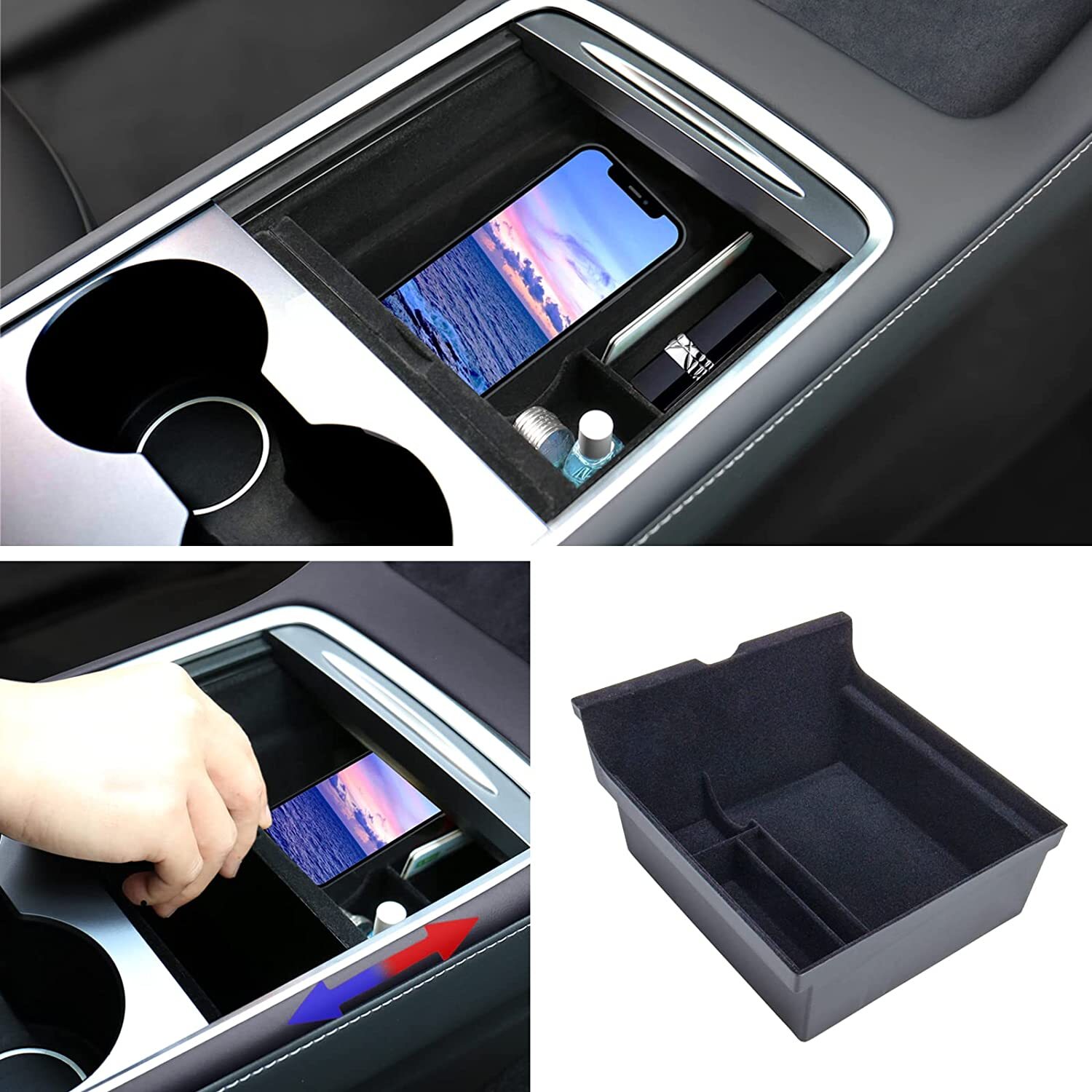 Centre Console Organizer Tray Armrest Storage Box Drawer for Tesla Model 3 & Y