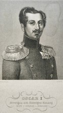 OSCAR I KING OF SWEDEN AND NORWAY (1799-1859) PARIS PORTRAIT 19th century engraving