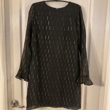Sz 2 Banana Republic Black Sparkly Ruffle Cuff Shift Dress