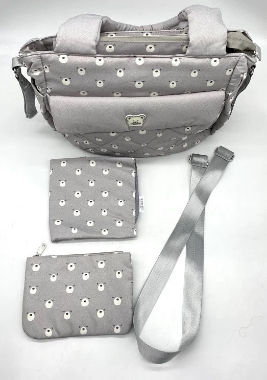Mayoral Padded Diaper Bag Gray Bear W/pacifier holder and changing pad & wet bag