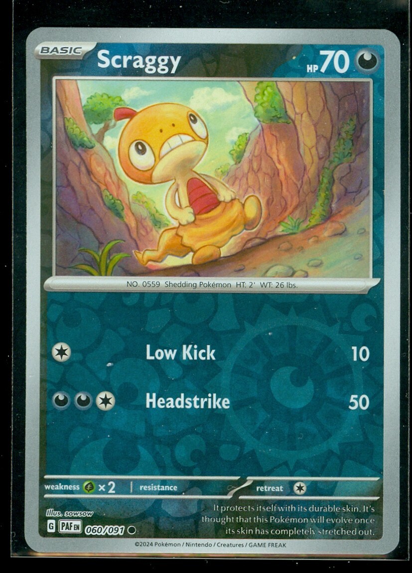 Pokemon SCRAGGY 060/091 - Paldean Fates - Rev Holo - - MINT