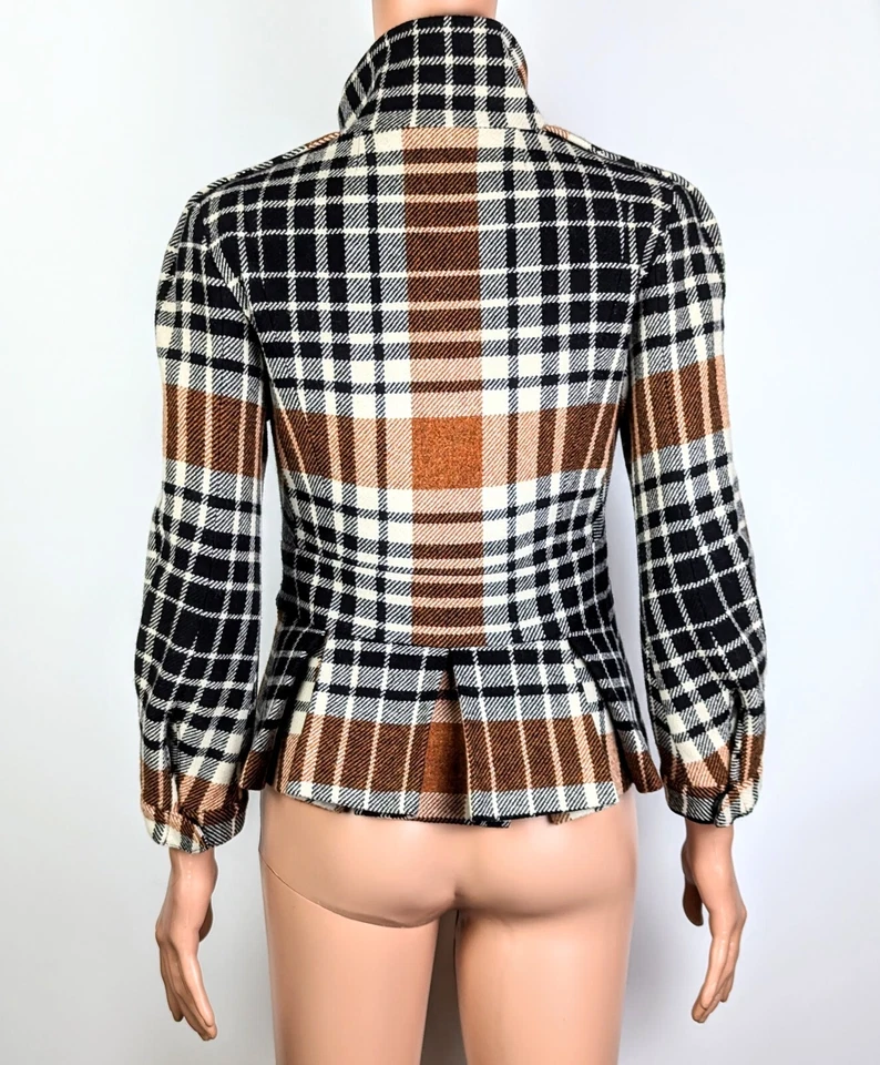 Blazer/chaqueta L.A.M.B otoño 2007 para mujer 100 % lana beige negro a cuadros talla 4 Foto 3 de 4